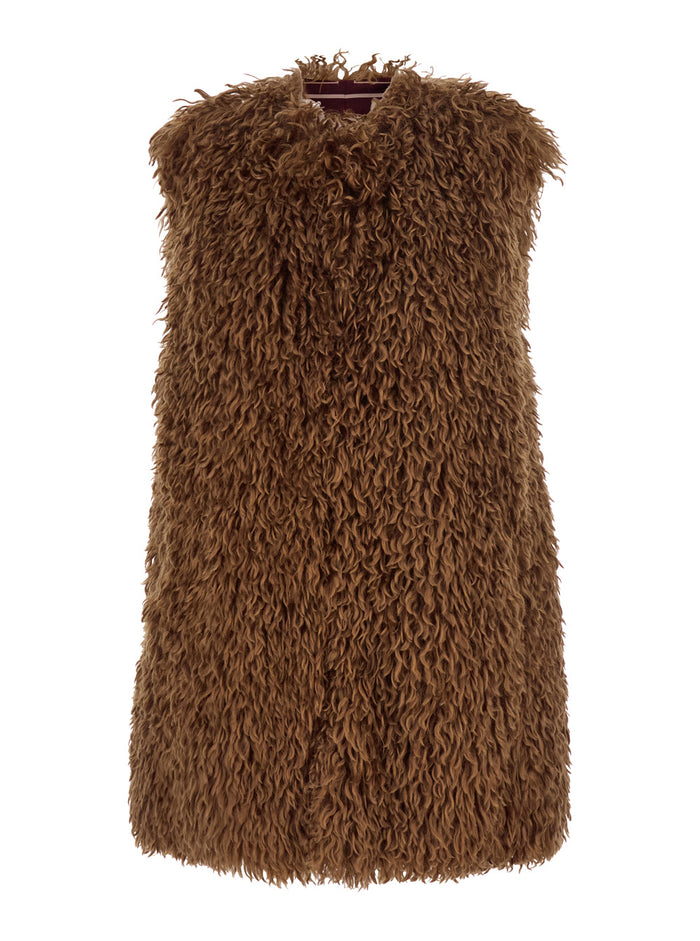 Monny Brown Vest With Open Front Faux Fur Woman Polyester Blazers