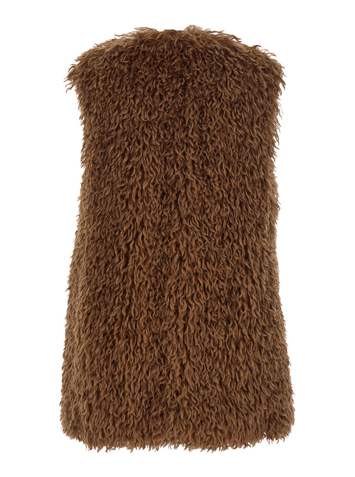 Monny Brown Vest With Open Front Faux Fur Woman Polyester Blazers