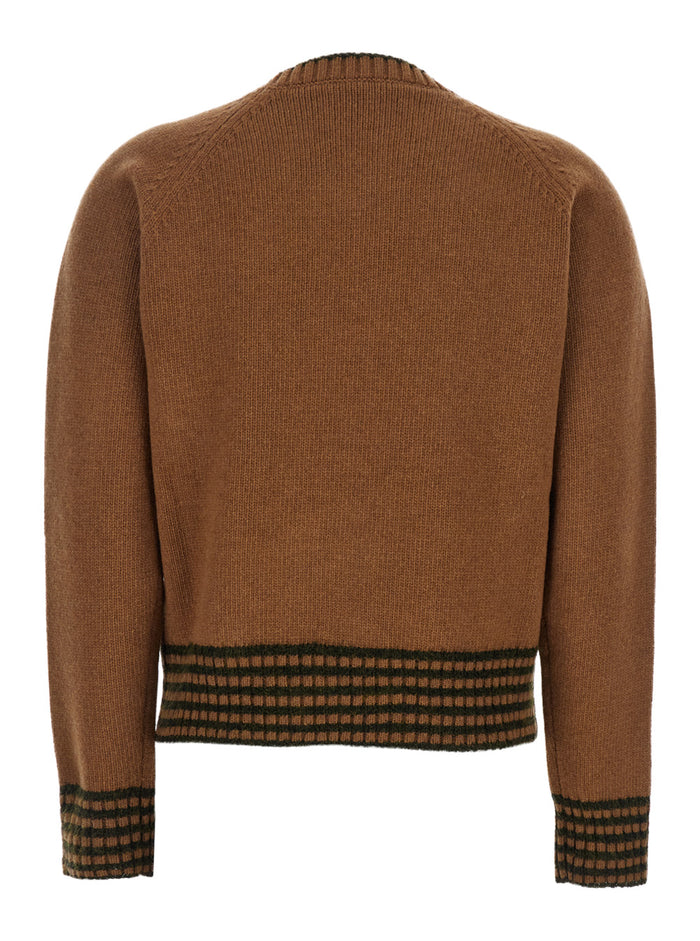 Brown Crewneck Sweater With Diamond Embroidery On The Front And Ribbed Trims Wool Blend Woman Polyamide Mohair Virgin Jersey