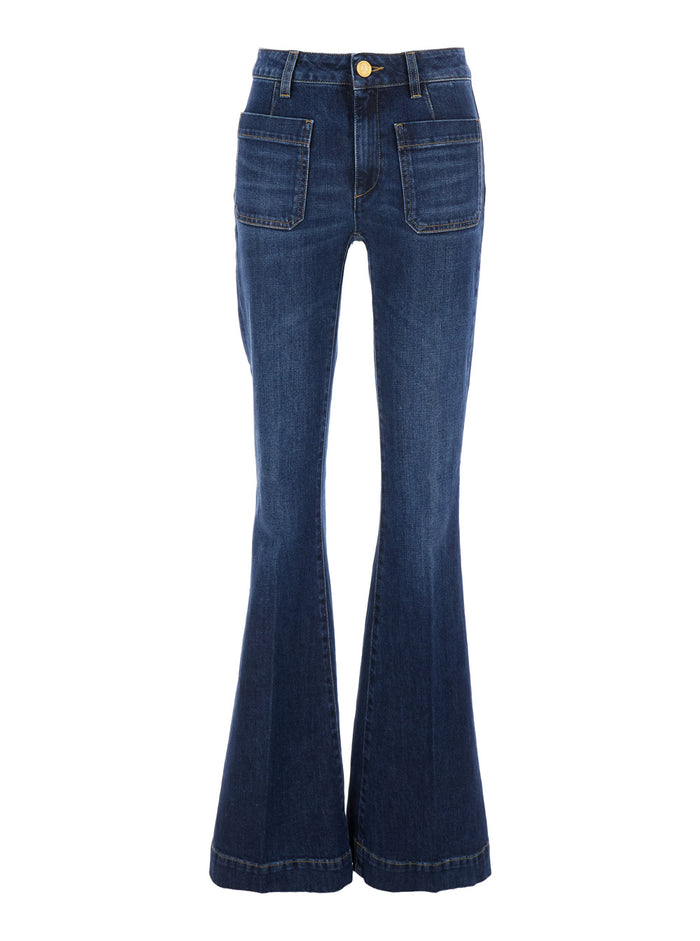Delphine Blue Jeans With Front Patch Pockets Denim Woman Blu Cotton Elastane