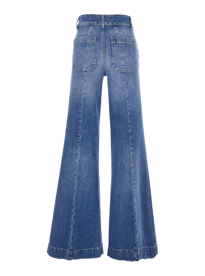 Jane Blue Trousers With Front Pockets And Washed Effect Cotton Woman Blu Elastane Jean