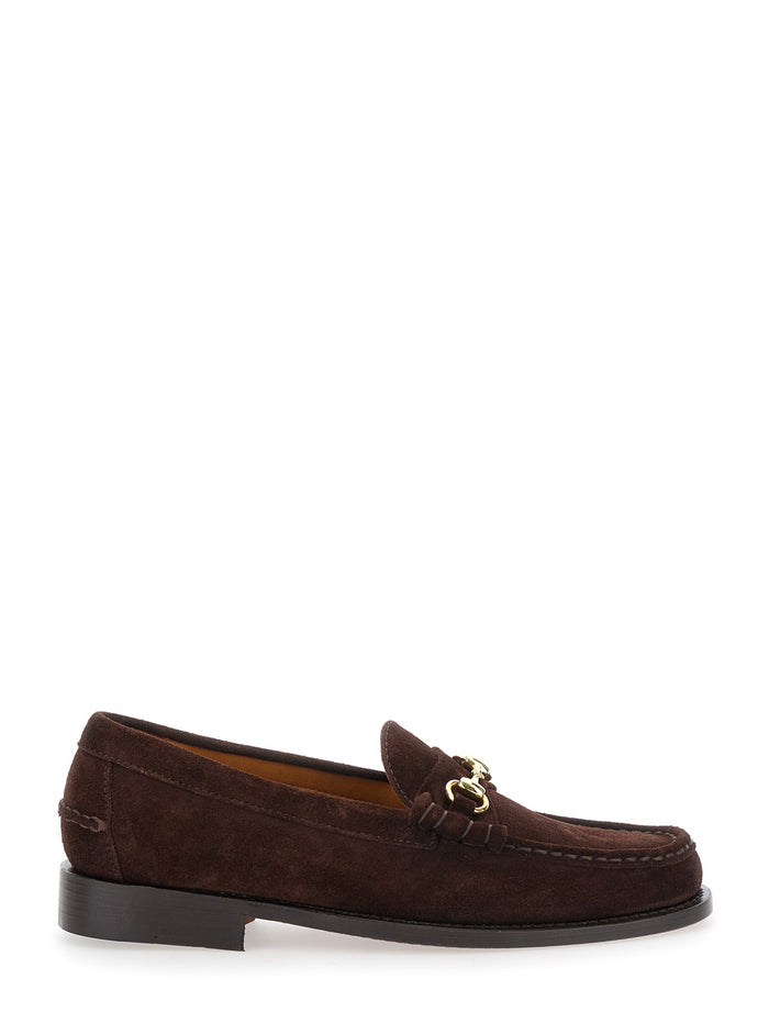 Joe Modena Brown Pull-On Loafers with Horsebit Detail in Suede Man Leather