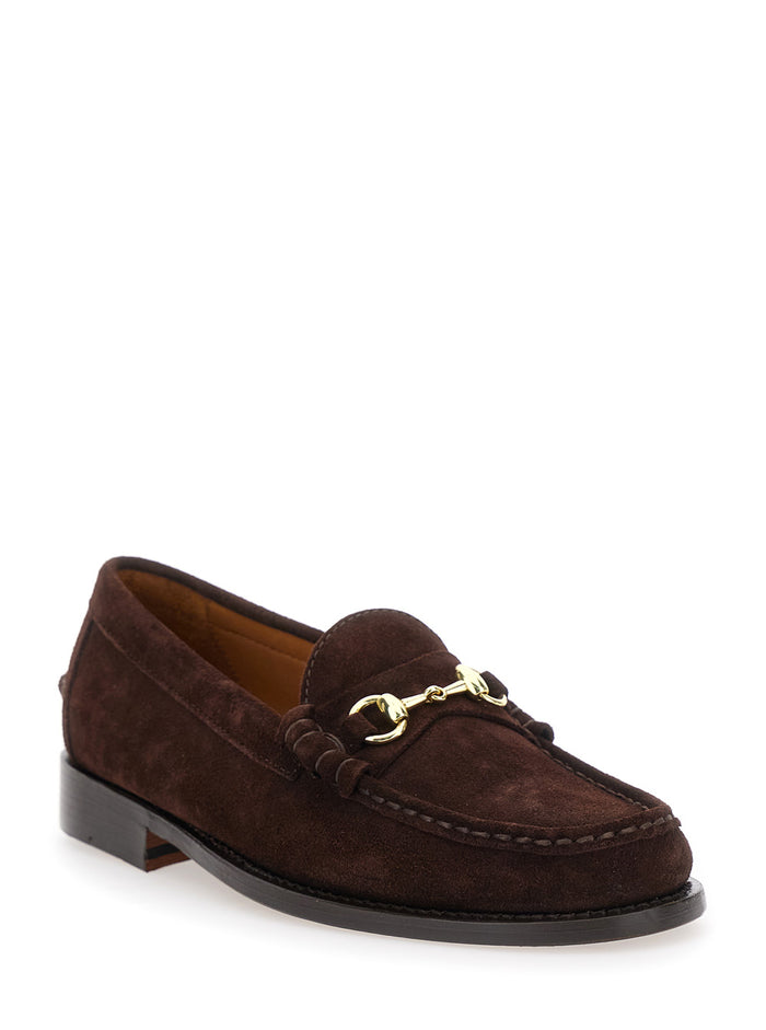 Joe Modena Brown Pull-On Loafers with Horsebit Detail in Suede Man Leather