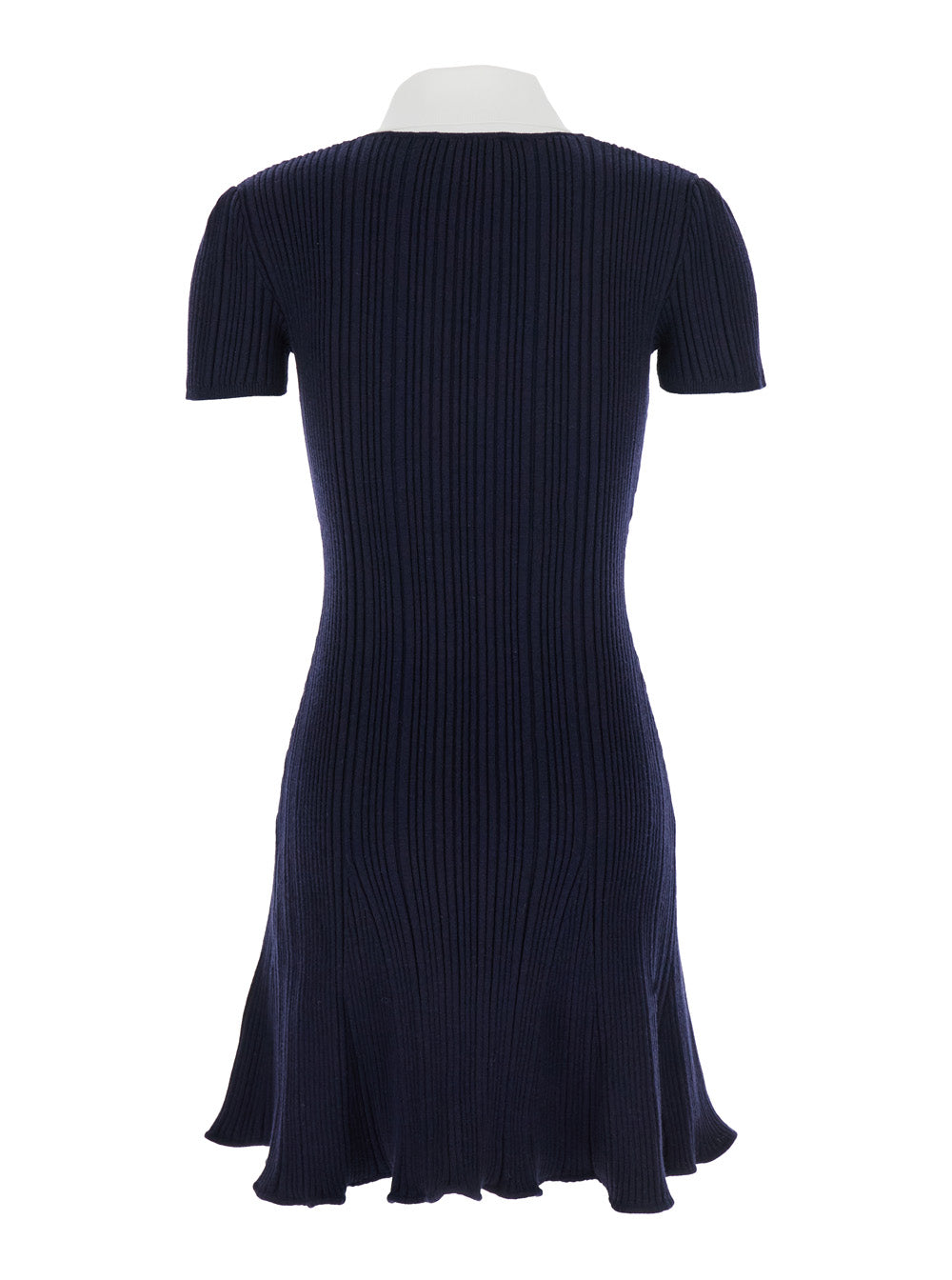 Blue Mini Dress With Contrasting Collar And Jewel Buttons Viscose Blend Woman Blu