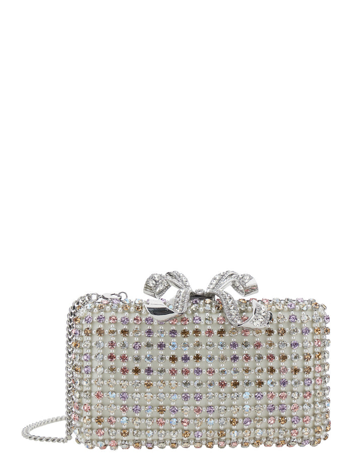 Metallic Clutch With Crystal Embellishments On The Front And Snap Bow Closure Tech Fabric Woman Polyester Elastane Clutches Pochettes