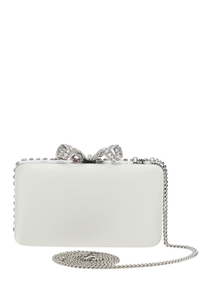 Metallic Clutch With Crystal Embellishments On The Front And Snap Bow Closure Tech Fabric Woman Polyester Elastane Clutches Pochettes