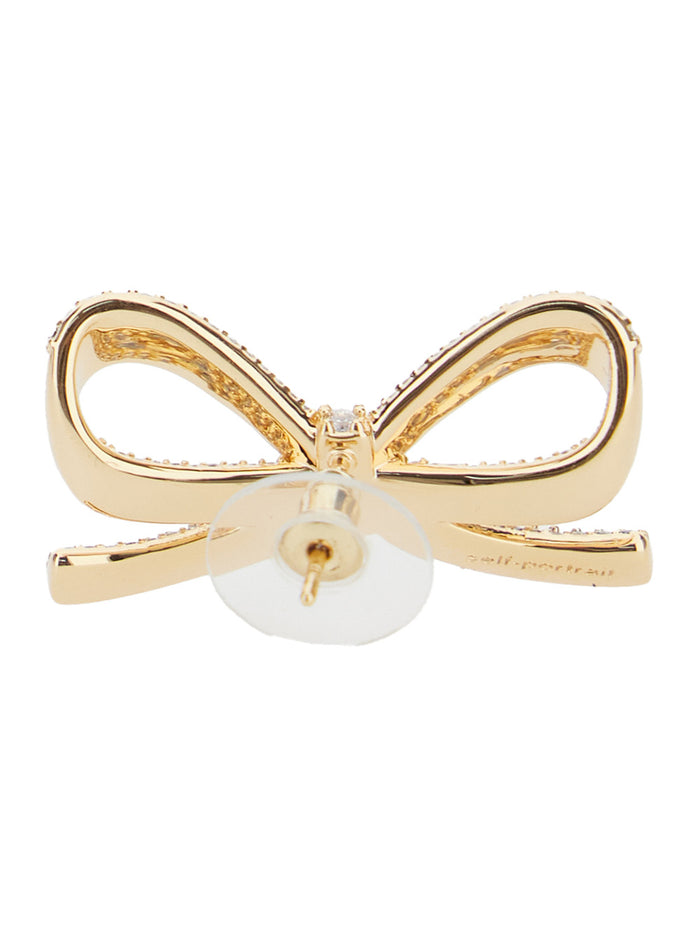 Metallic Bow Shaped Earings With Crystal Embellishments Gold Plated Brass Woman Copper Earrings