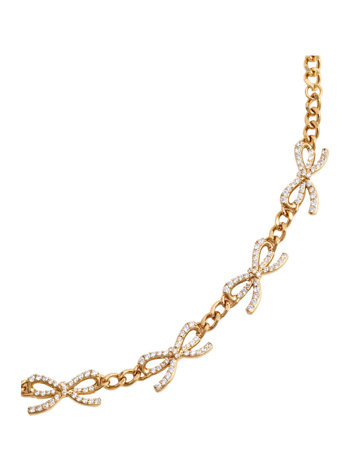 Metallic Bracelet With Bow Nad Crystal Embellishments Copper Woman