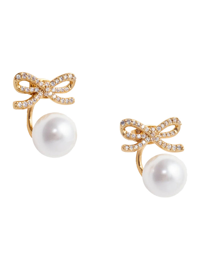 Metallic Earings With Pearl And Bow Copper Blend Woman Earrings