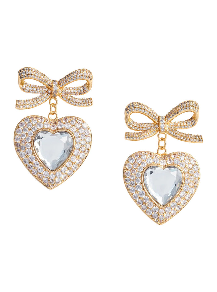 Metallic Earings With Heart Pendant And Bow Copper Woman Earrings