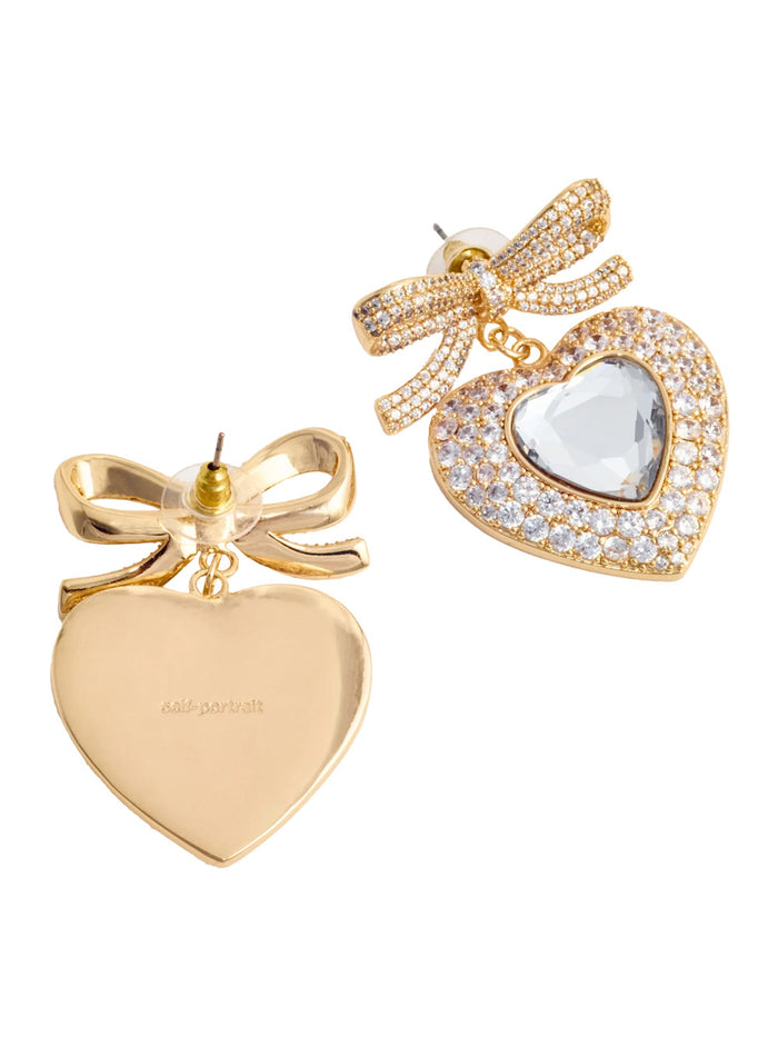 Metallic Earings With Heart Pendant And Bow Copper Woman Earrings