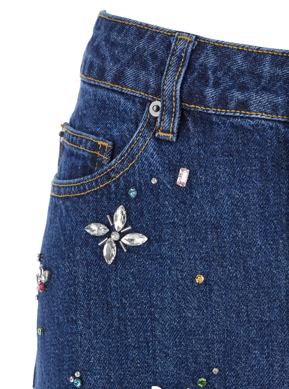 Blue Jeans With Crystal Embellishments And Wide Leg Denim Woman Blu Cotton