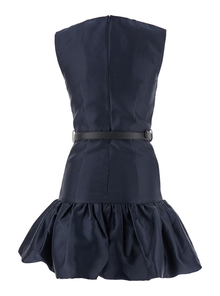Blue Sleeveless Crewneck Mini Dress With Four Front Patch Pockets And Puffed Skirt Tech Fabric Woman Blu Polyester