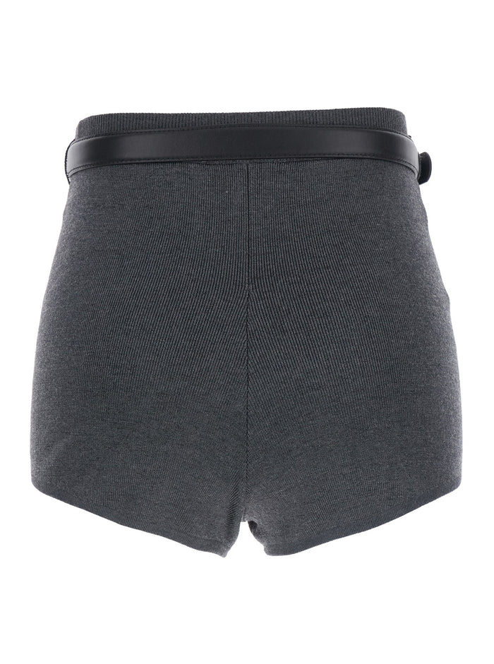 Grey Belted Shorts with Two Front Patch Pockets in Wool Woman And Bermuda