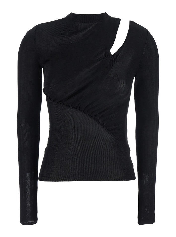 Black Long-Sleeve with Cut-Out Detail in Viscose Woman Jersey