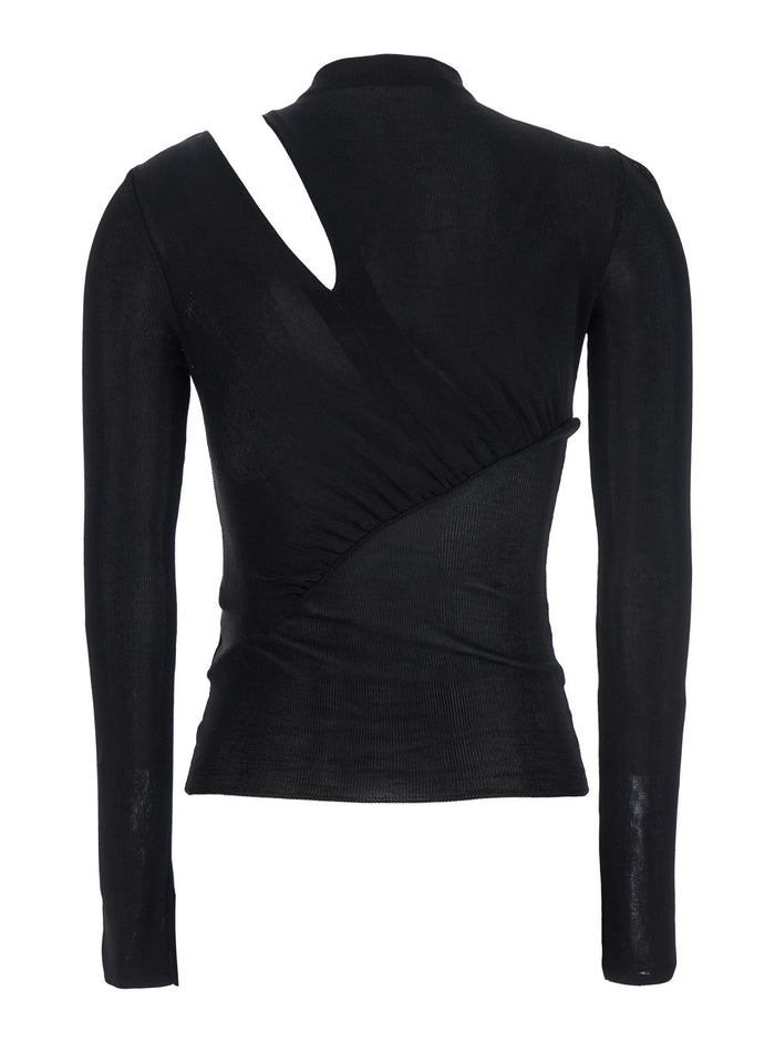 Black Long-Sleeve with Cut-Out Detail in Viscose Woman Jersey