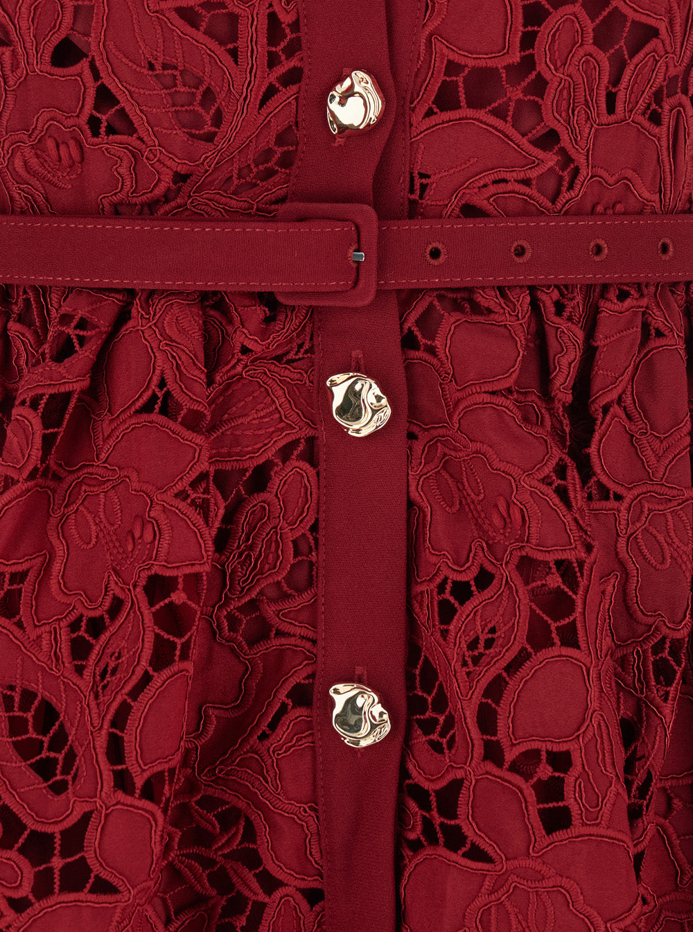 Bordeaux Mini Dress With All-Over Lace Floral Embroidery And Pleated Skirt Tech Fabric Woman Polyester