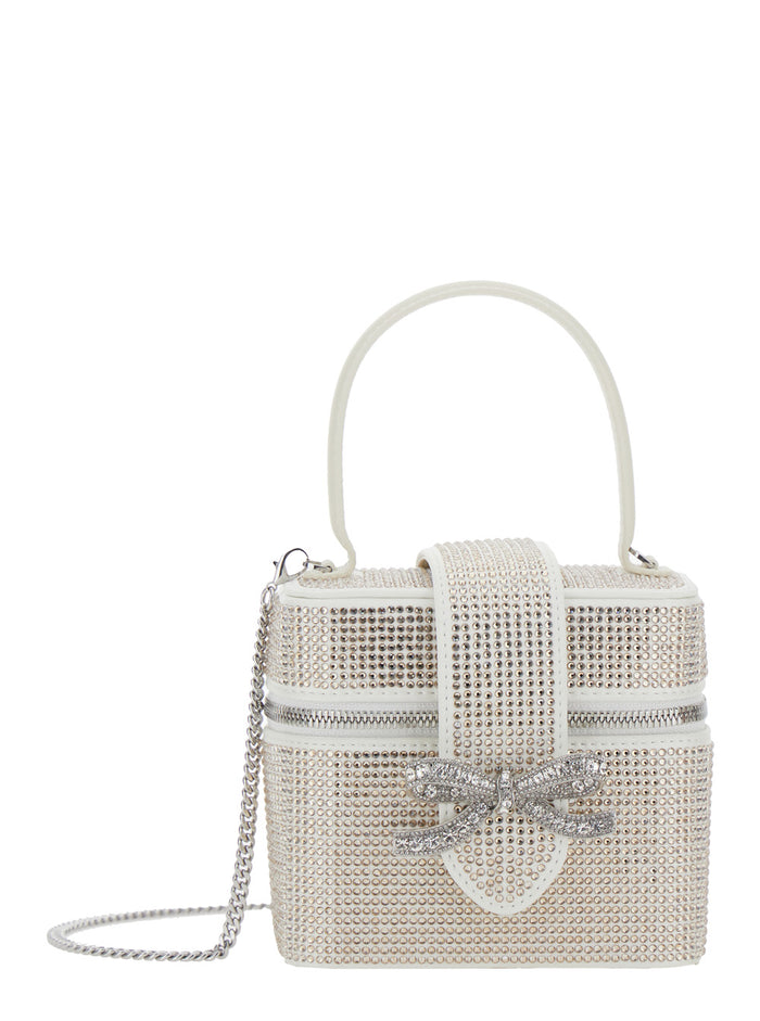 Metallic Handbag With Crystal Embellishments And Bow Detail Tech Fabric Woman Polyester Hand Bags