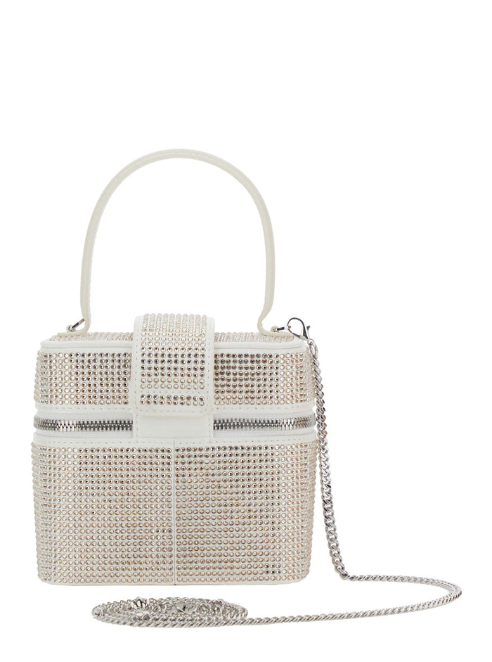 Metallic Handbag With Crystal Embellishments And Bow Detail Tech Fabric Woman Polyester Hand Bags