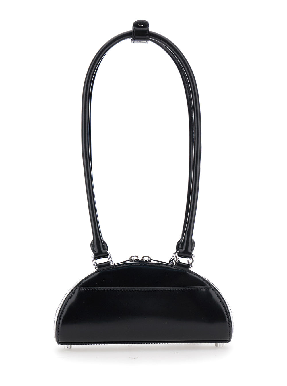 Black Shoulder Bag With Two Top Handles And Charm Detail On The Front Patent Leather Woman