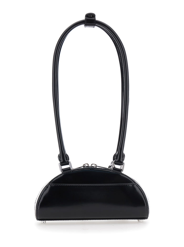 Black Shoulder Bag With Two Top Handles And Charm Detail On The Front Patent Leather Woman