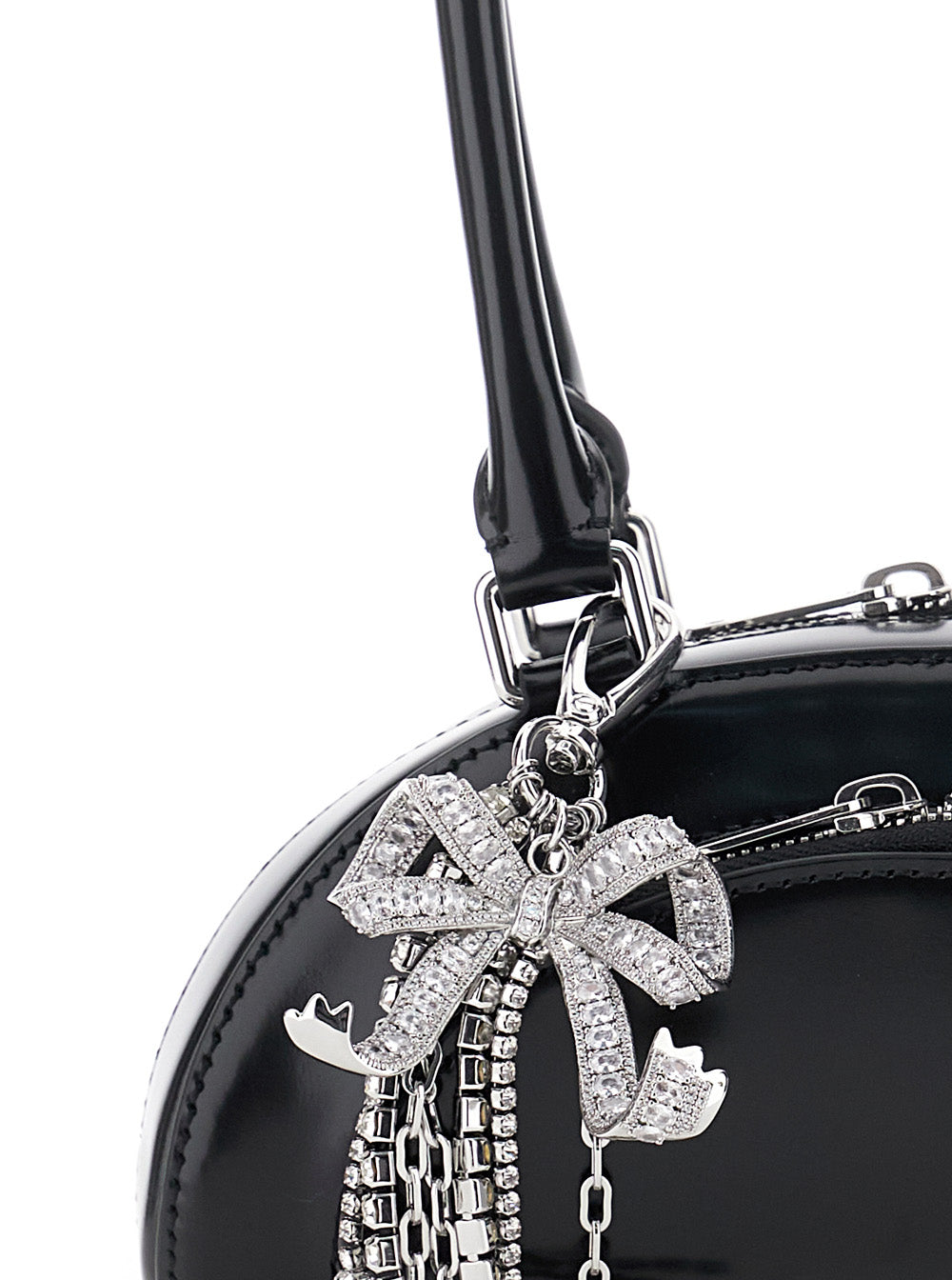 Black Shoulder Bag With Two Top Handles And Charm Detail On The Front Patent Leather Woman
