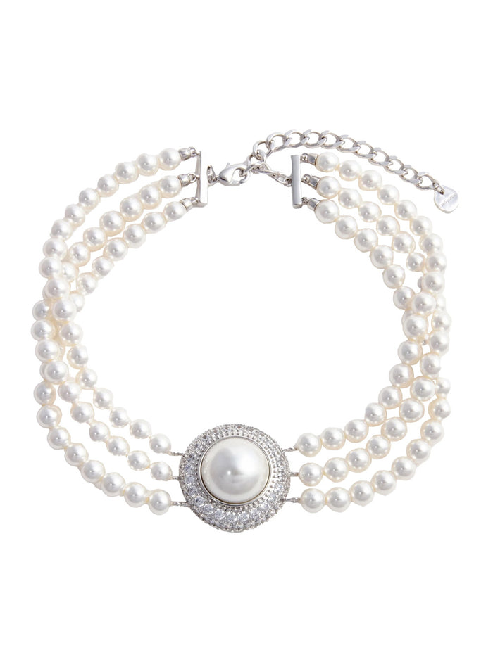 White Choker With Crystal And Fau-Pearl Embellishments Brass Woman Necklaces