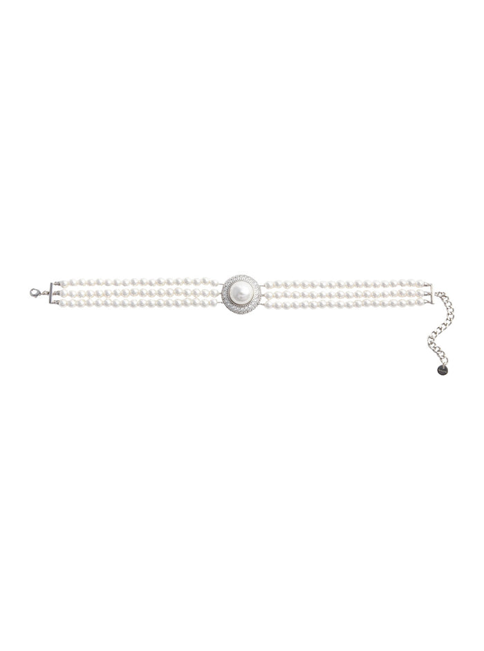White Choker With Crystal And Fau-Pearl Embellishments Brass Woman Necklaces