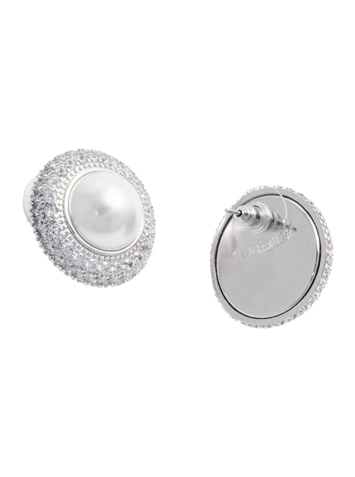 White Stud Earings With Crystal Embellishments Brass Woman Earrings