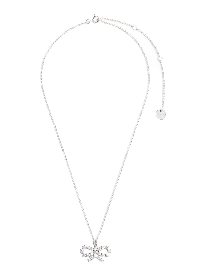 Metallic Necklace With Crystal Embellishments And Bow Charm Brass Woman Necklaces