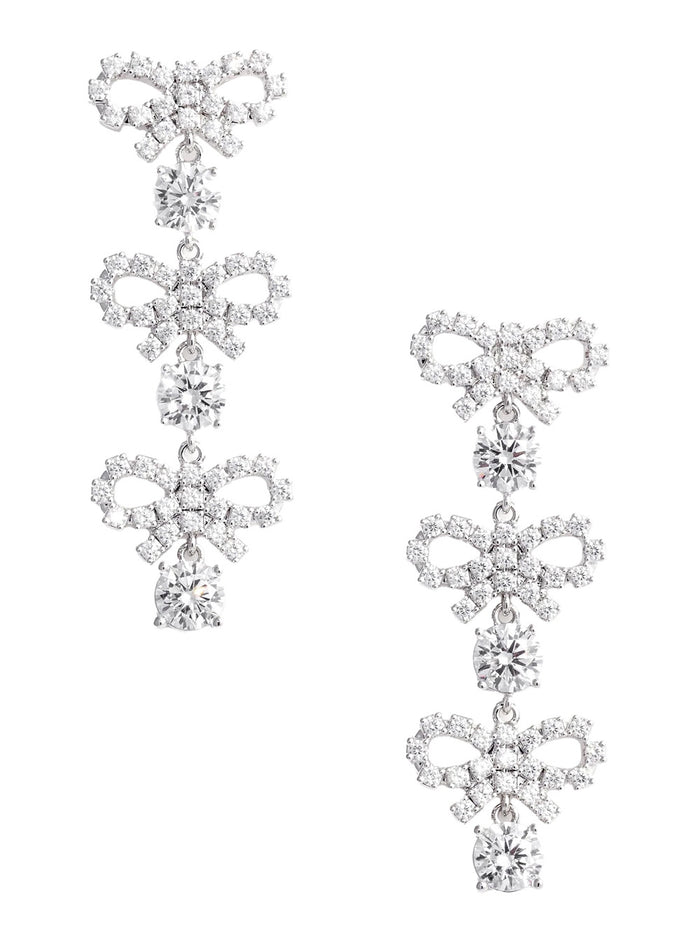 Metallic Tiered Earing with Bow Charm and Crystal Embellishments in Brass Woman Earrings