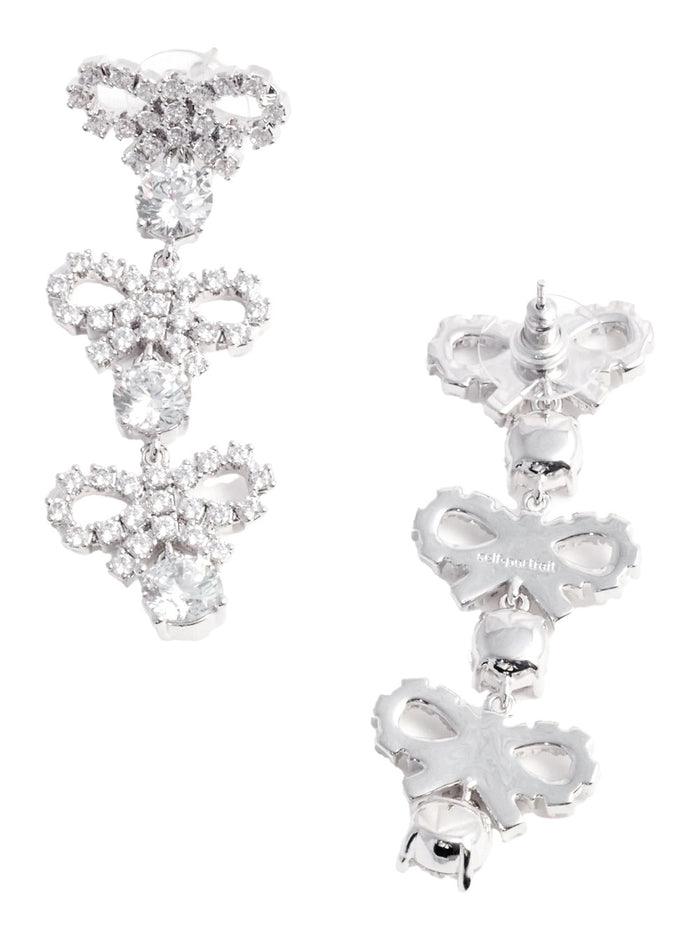 Metallic Tiered Earing with Bow Charm and Crystal Embellishments in Brass Woman Earrings