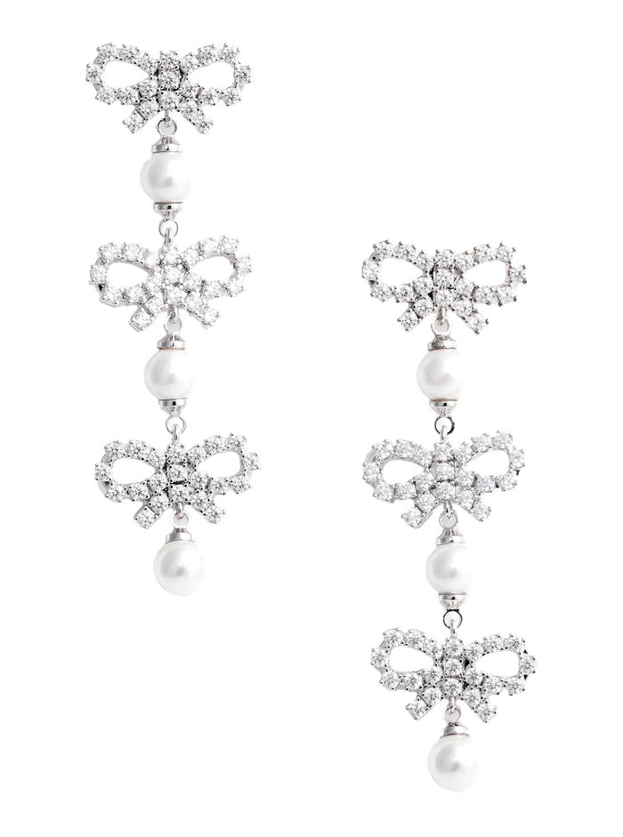 Metallic Tiered Earing with Bow Charm and Crystal Embellishments in Brass Woman Earrings