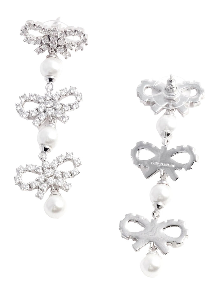Metallic Tiered Earing with Bow Charm and Crystal Embellishments in Brass Woman Earrings