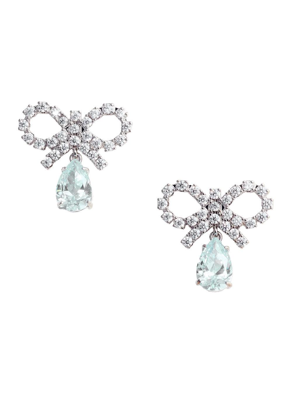 Blue Earings With Bow Charm And Pendent Droplet Detail Brass Blend Woman Blu Earrings