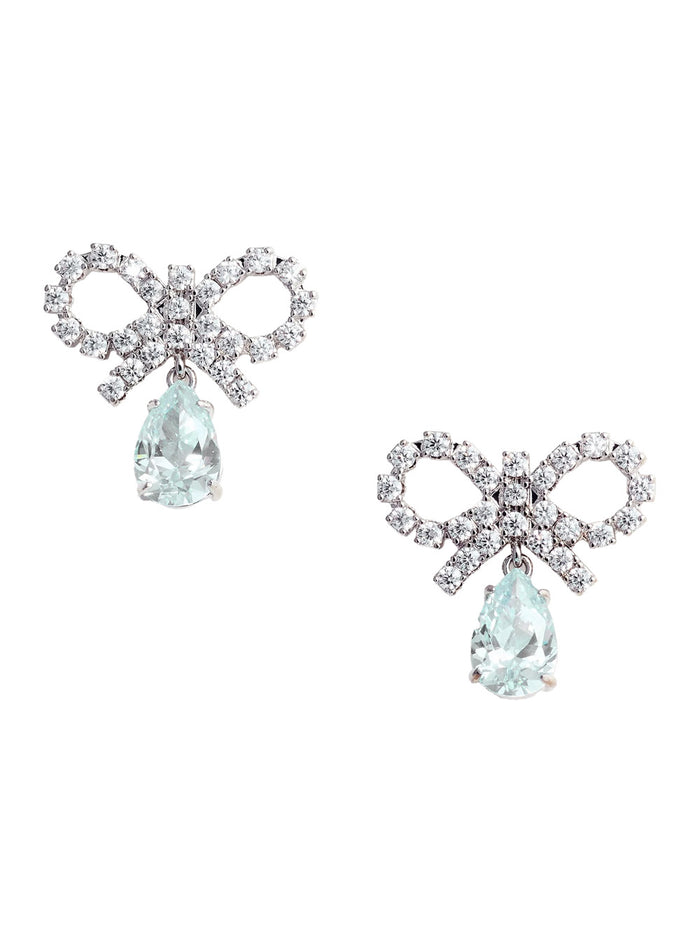 Blue Earings With Bow Charm And Pendent Droplet Detail Brass Blend Woman Blu Earrings