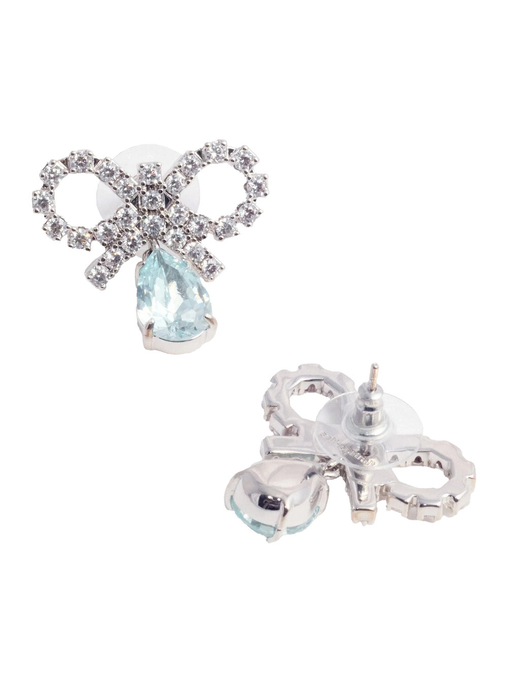 Blue Earings With Bow Charm And Pendent Droplet Detail Brass Blend Woman Blu Earrings