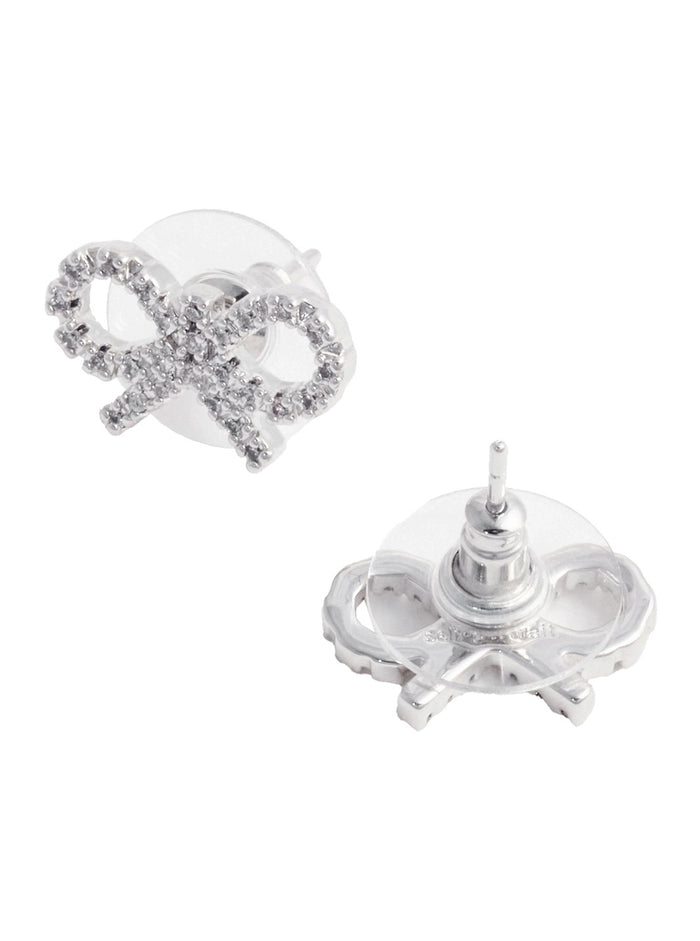 Metallic Earings With Bow Detail And Crystal Embellishments Brass Woman Earrings