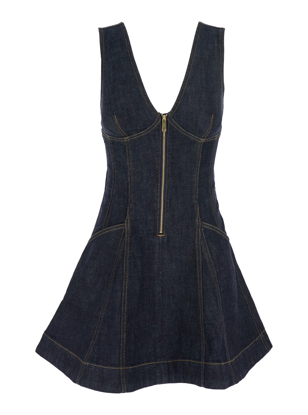 Blue Sleeveless Mini Dress With Bustier-Style Neckline And Contrasting Stitching Denim Woman Blu