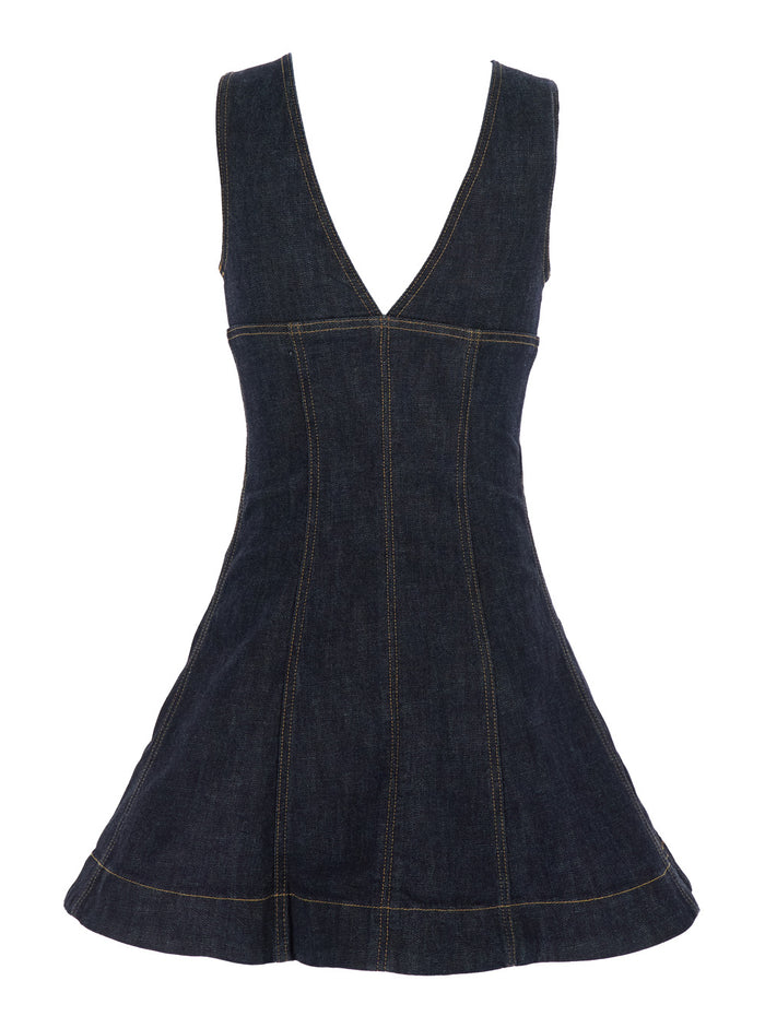 Blue Sleeveless Mini Dress With Bustier-Style Neckline And Contrasting Stitching Denim Woman Blu