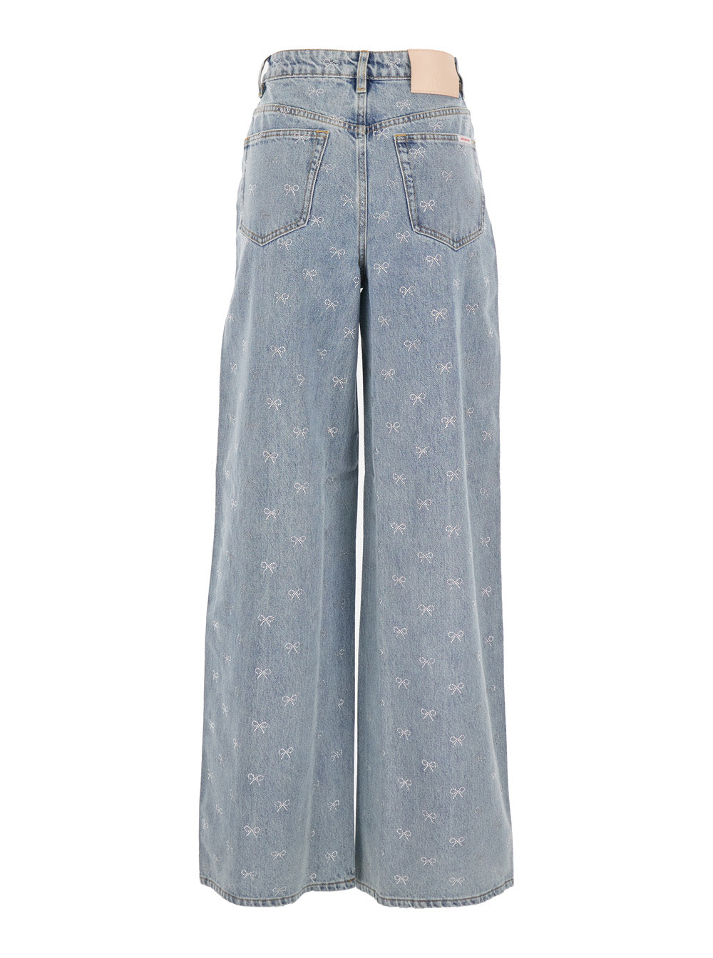 Blue Jeans With Logo Patch On The Rear And All-Over Crystal Bows Embellishment Denim Woman Blu