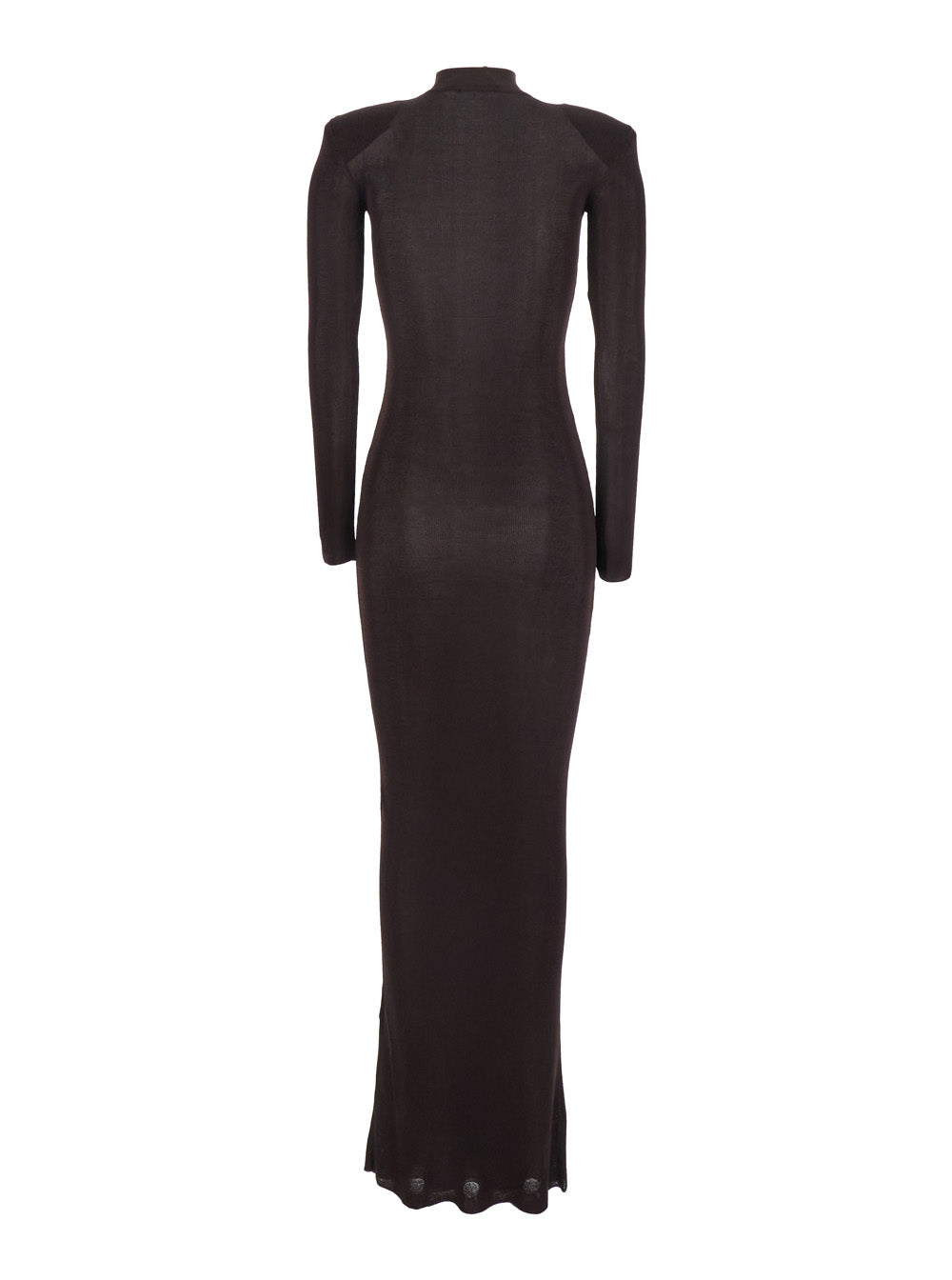Brown Turtleneck Long Dress With Shoulder Pads Viscose Woman