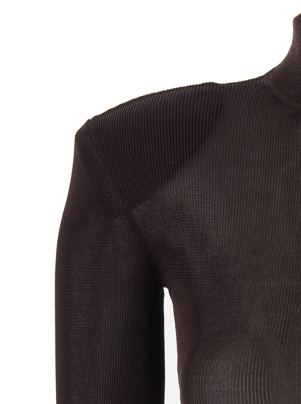 Brown Turtleneck Long Dress With Shoulder Pads Viscose Woman