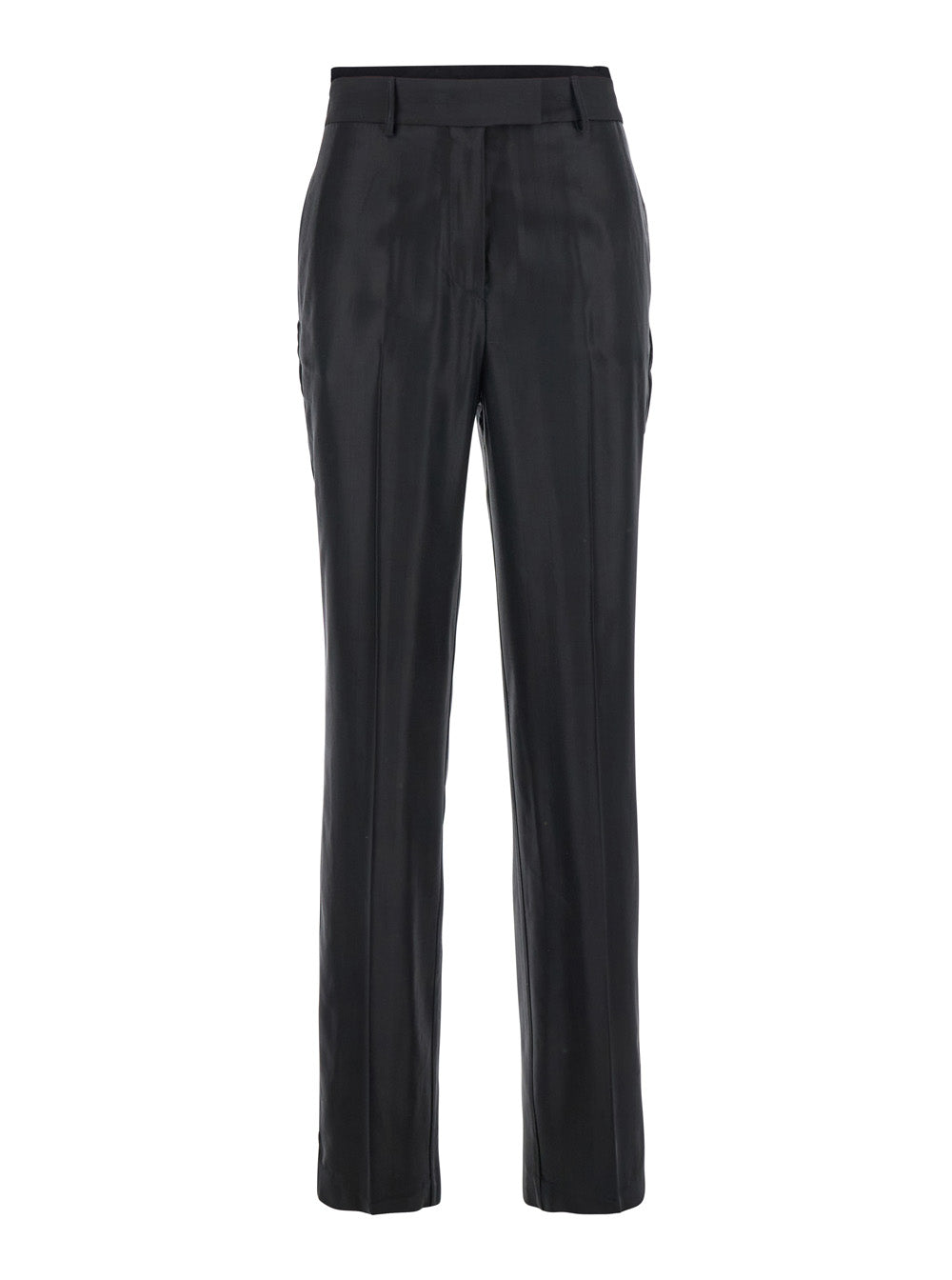 Black Pants with Belt Loops in Wool Blend Woman Viscose Virgin Trousers