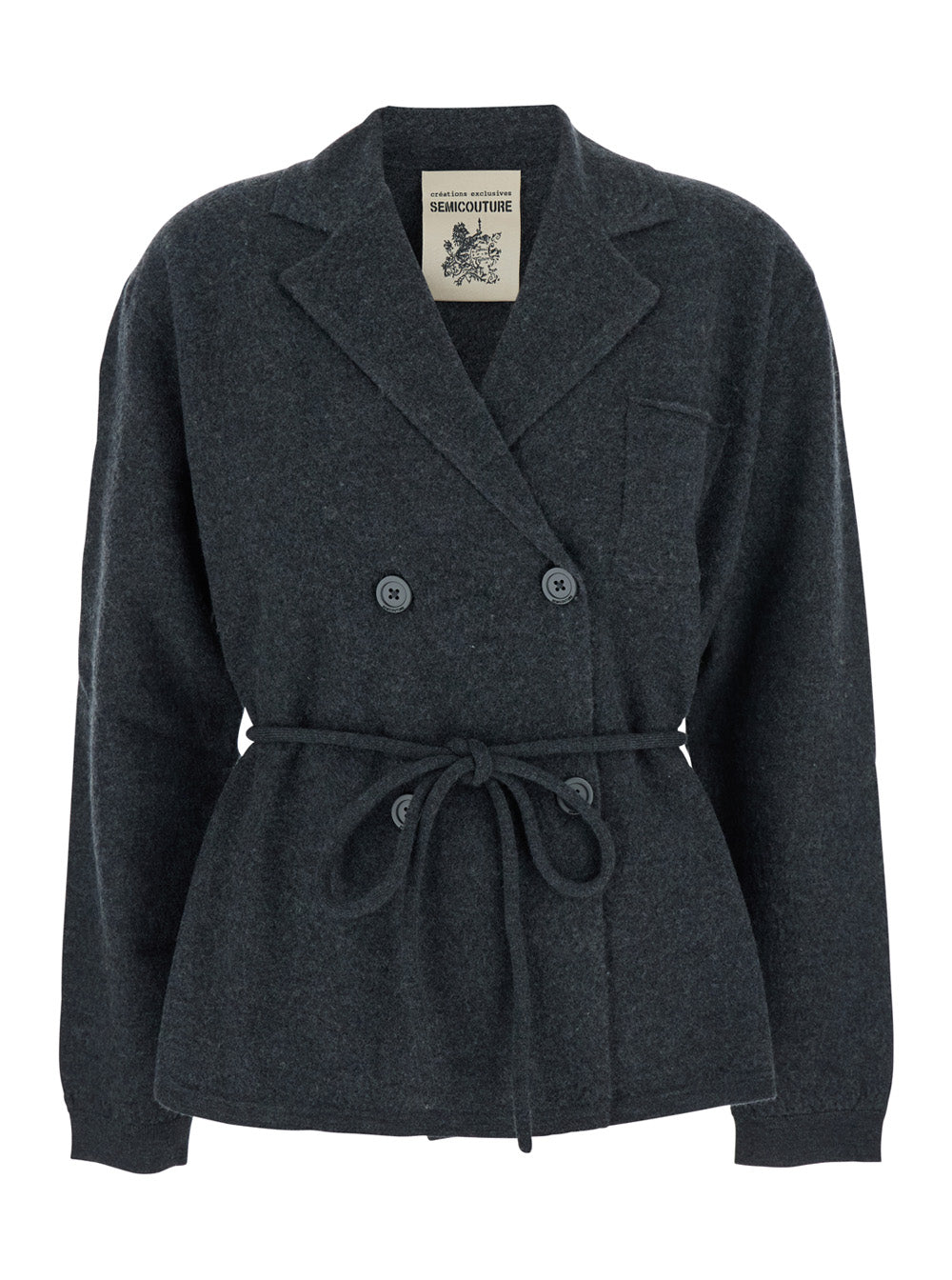 Grey Jacket With Classic Revers And Waistband Wool Woman Virgin Blazers