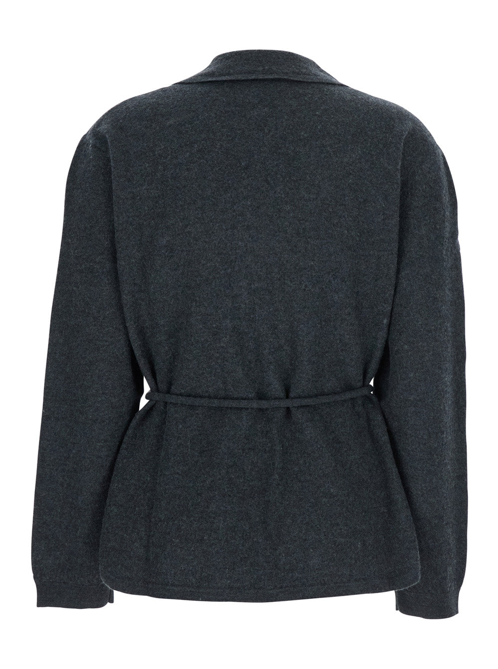 Grey Jacket With Classic Revers And Waistband Wool Woman Virgin Blazers