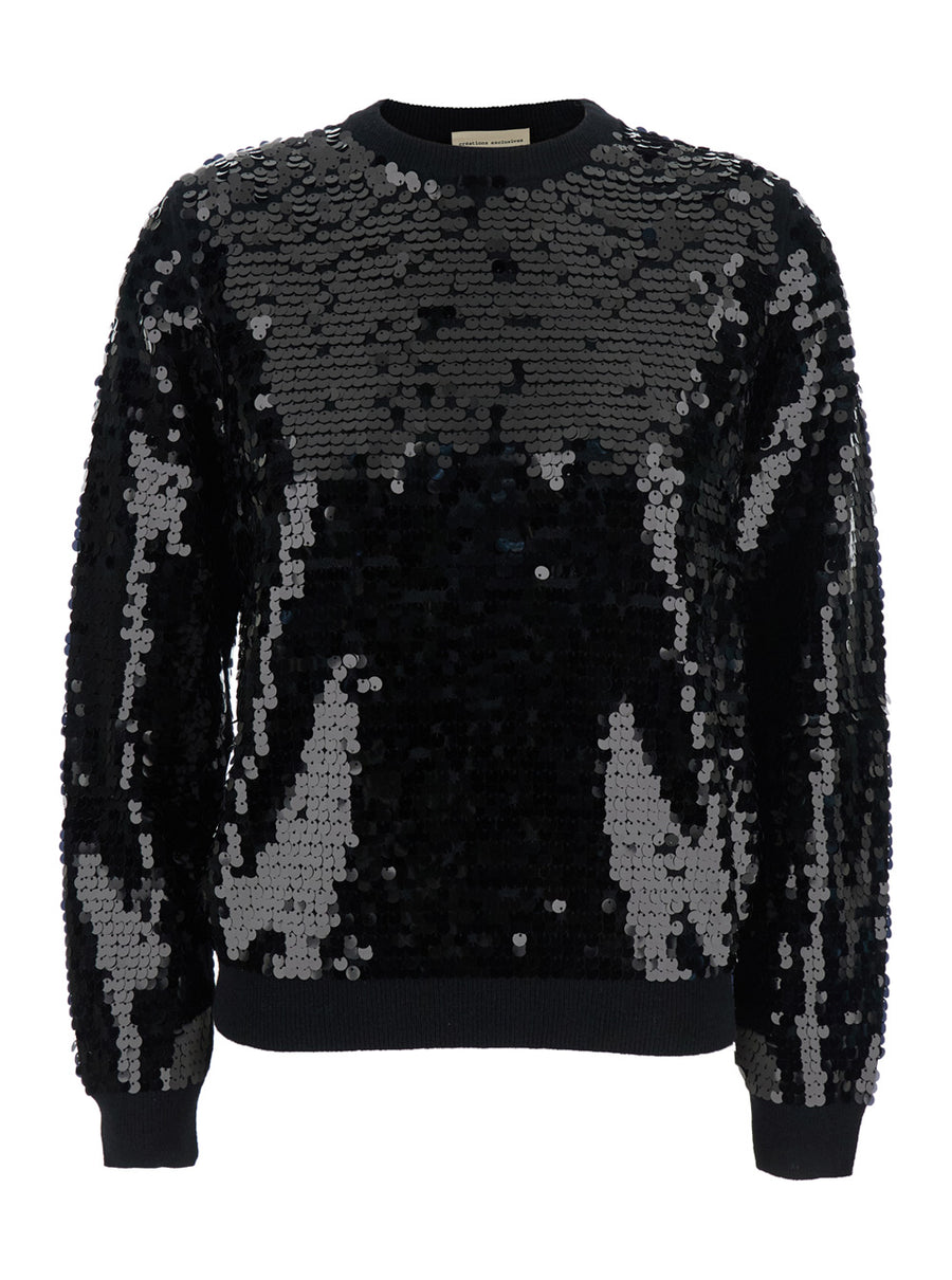 Black Wool Sweater With Sequins Virgin Tops