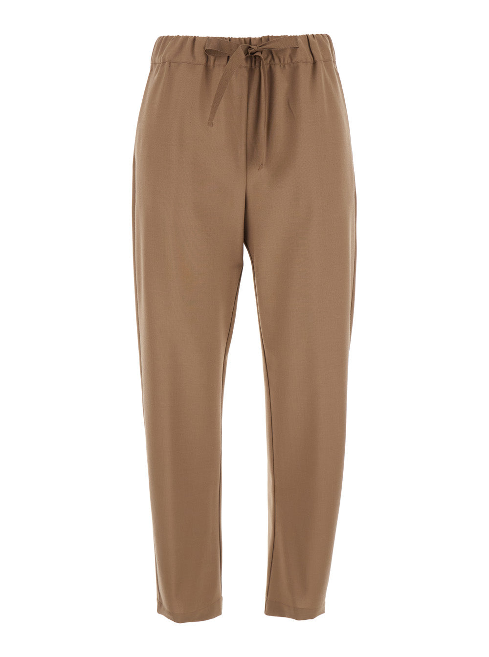 Buddy Beige Cropped Pants with Drawstring Waist in Cotton Woman Trousers