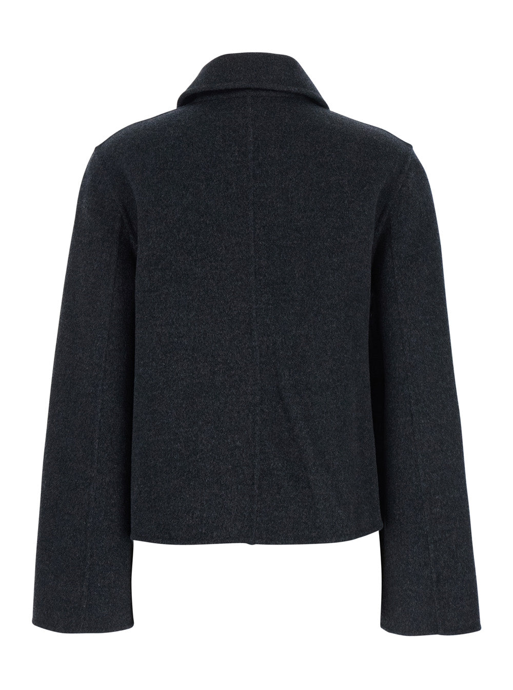Grey Cropped Double-Breasted Jacket With Bell Sleeves And Notched Collar Wool Woman