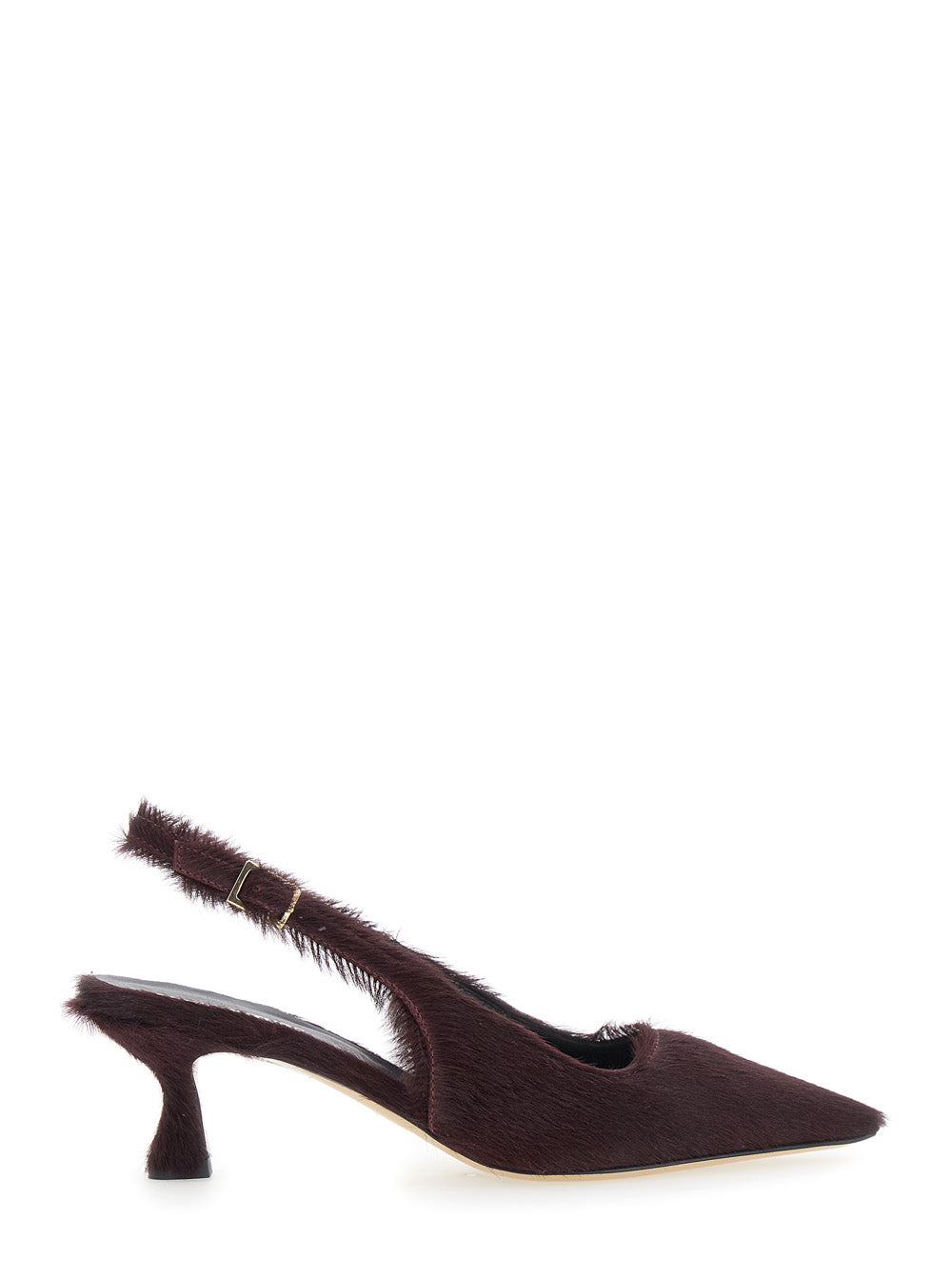 Bordeaux Pumps With Pointed Toe And Fur Effect Leather Woman Heels